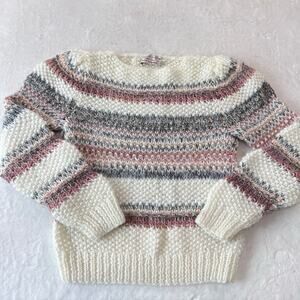 Lauren Hansen Vintage Knit Sweater Women's size Medium White Pink Stripe Acrylic